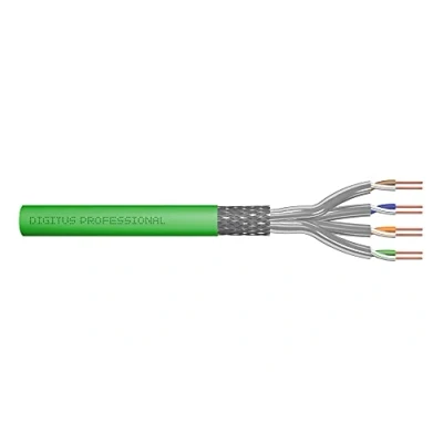 Image of Assmann DIGITUS 100 m Cat 8.2 Network Cable S FTP (PiMF) Simplex BauPVO Dca LSZH Halogen Free 2000 MHz Copper AWG 22/1 PoE++ Compatible LAN Installation Ethernet Green