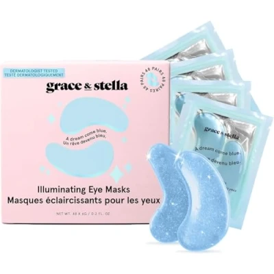 Image of Award Winning Under Eye Mask Reduce Dark Circles, Puffy Eyes, Undereye Bags, Wrinkles Gel Patches, Vegan Cruelty Free Self Care by grace and stella (48 Pairs, Blue)