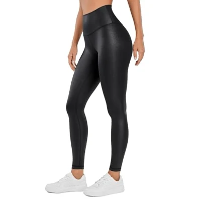 Image of CRZ Yoga Women&#039;s Butterluxe Leggings 28&#039;&#039; High Waisted Workout Gym Buttery Soft Pants Faux Leather Black 8