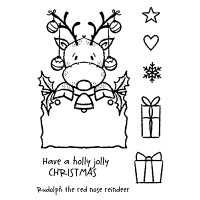 Image of Woodware Francoise Collection Festive Rudolph Clear Stamp Set, Transparent, 6 x 4 inches, FRS936
