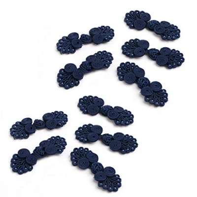 Image of niumanery 10 Pairs Beaded Chinese Frog Closure Buttons Knot Fastener Sewing Handmade Craft Navy Blue