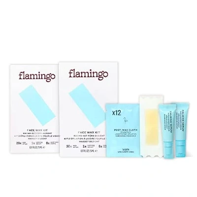 Image of Flamingo Face Wax Kit Women&#039;s Waxing with 40 Strips, 2 Calming Serums and 12 Post Cloths