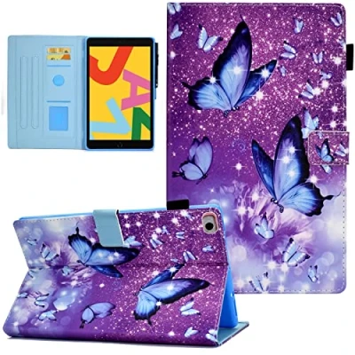 Image of AUSMIX Case for iPad 9.7 Inch 2018 2017/iPad Air 2 Case/iPad Case, PU Leather Smart Stand Wallet Protective Cover with Auto Sleep/Wake 6th/5th Gen/iPad Inch, Purple Butterfly