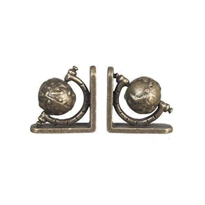 Image of Melody Jane Dolls House Globe Bookends Antique Brass Miniature Study Accessory