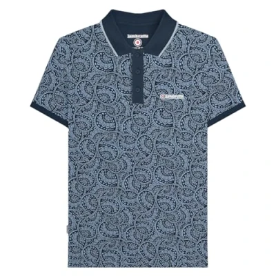Image of Lambretta Mens Paisley Tonal Short Sleeve Mod Polo Shirt Navy Dusk 3XL
