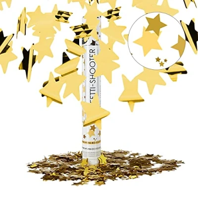 Image of Relaxdays 5 x Party Popper Gold 40 cm, Stars, 6 8m Effect Height, Wedding, Birthday, Halloween, Confetti Shower,