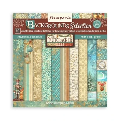 Image of Stamperia Scrapbook Paper Pad for Scrapbooks, Albums, Cards, Bullet Journals and More, Acid Free, Double Sided, Perfect Crafts Gifting (The Nutcracker Backgrounds) (20.3 x 20.3 cm)