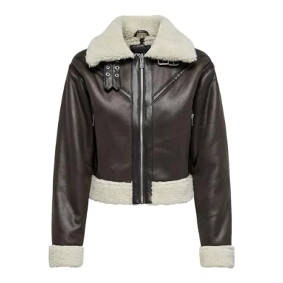 Image of ONLY Women&#039;s Onlbetty Faux Suede Bonded Aviator OTW Imitation Leather Jacket, Mole/Detail: Humus, M