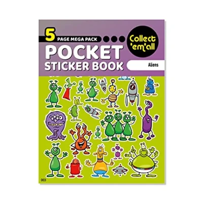 Image of Pocket Sticker Book (5 Pages) 64 MEGA Packs to Collect Coloured Stickers for Kids Aliens