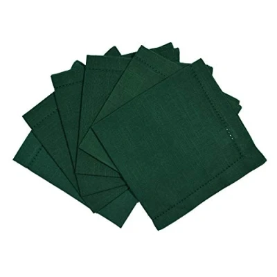 Image of Penguin Home Hemstitched Pure Cotton Washable and Reusable Oversized Kitchen Cloth Napkins 6 Pack, for Table Dining, Events, Parties, Lunch 50 x cm, Solid Green, Set of (GSM 190)