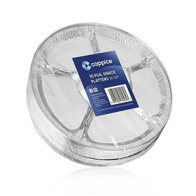 Image of Coppice Aluminium Foil Snack Platters for Parties, Buffets &amp; Entertaining 34cm x Freezer, Microwave Oven Safe 10 Pack