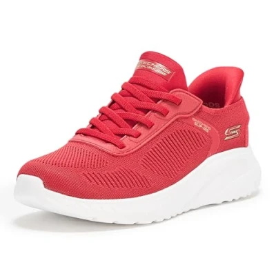 Image of Skechers Women&#039;s Hands Free Slip ins Bobs Squad Chaos Current Muse Sneaker, Red, 8.5