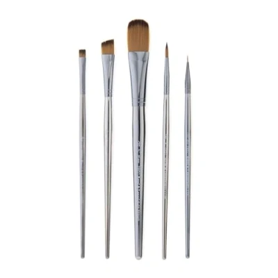 Image of Royal &amp; Langnickel, Zen Series 74 Set of 5 Brushes, Standard Handle, Synthetic Filament, Oval Wash 3/4, Angular 1/2, Round 4, Chisel Blender 6, Liner 20/0, RZEN SET740