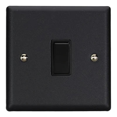 Image of Lumilife Varilight Urban Matt Black 1 Gang 10 Amp Intermediate Switch Metal Rocker,White,91x91x25mm