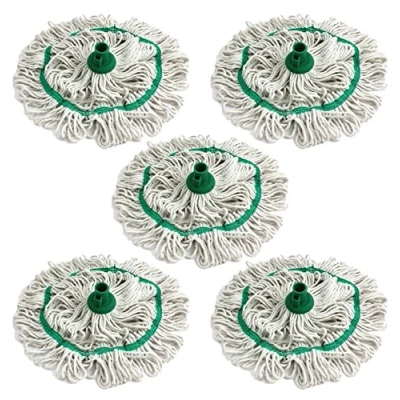 Image of Colour Coded Mop Head Hygienic Cleaning Looped Pure Yarn Cotton Socket 350mm GREEN x 5