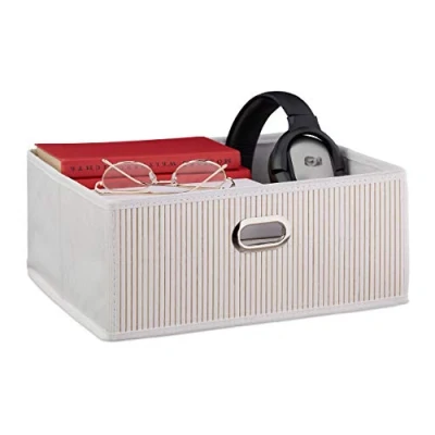 Image of Relaxdays Bamboo Storage Basket, Bathroom &amp; Bedroom Organiser, Square, Low Box, HxWxD 14 x 31 cm, Folding, White