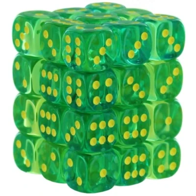 Image of Chessex Dice Set 12mm Gemini: Translucent Green Teal/Yellow Block Dungeons and Dragons D&amp;D DND TTRPG Includes 36 D6 (CHX26866)