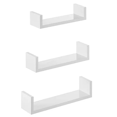 Image of SONGMICS Floating Shelf Set of 3, Wall Shelves, 30/35/40 cm, Decorative Each Holds up to 10 kg, for Living Room, Home Office, Bathroom, Kitchen, Cloud White LWS40WT