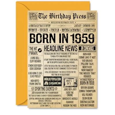 Image of 66th Birthday Card for Women Men Bday Press Newspaper 1959 Happy 66 Cards Dad Brother Neighbour Husband Auntie Friend, A5 Greeting