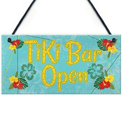 Image of RED OCEAN Tiki Bar Open Hanging Pub Plaque Beer Cocktails Beach Decoration Sign Friendship Gift