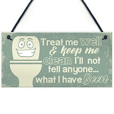Image of RED OCEAN Funny Bathroom Signs Shabby Chic Door Plaque Sign for Toilet The Loo