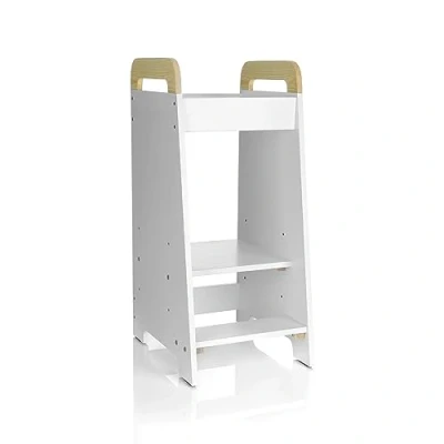 Image of Love for Sleep Montessori Kitchen Helper Stand Learning Tower Toddlers with Three Adjustable Heights/Steps (White/Pine)