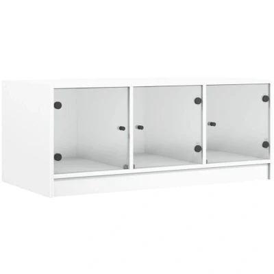 Image of vidaXL Coffee Table with Glass Doors White 102x50x42 cm
