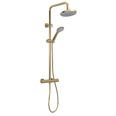 Image of Balterley Round Thermostatic Shower Kit with Fixed Head &amp; Adjustable Handset Brushed Brass