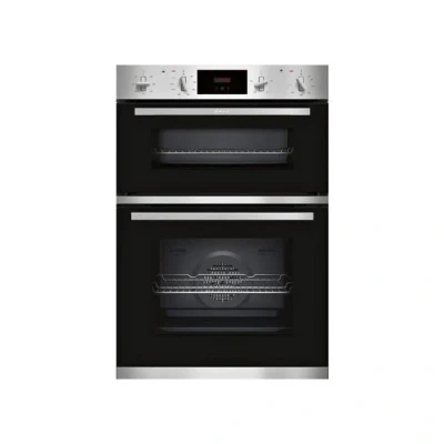 Image of NEFF U1GCC0AN0B Double Oven with LCD Display, Stainless Steel and Black, Integrated, 88.8 x 59.4 55cm (H W D)