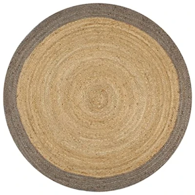 Image of vidaXL Handwoven Round Jute Rug with Grey Border Natural Durable Material, Distinctive Two Tone Design, Ideal for Home Decor, 120 cm Diameter