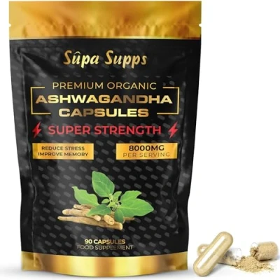 Image of Ashwagandha Capsules 8000MG 90 Pack High Strength Cortisol Reducing Supplements, Premium Formula for Stress Relief and Vitality