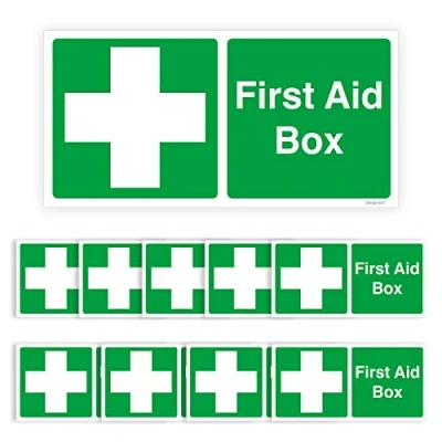Image of Pack of 10 First Aid Signage Self Adhesive Waterproof Vinyl Box Sticker 200mmx100mm V1131
