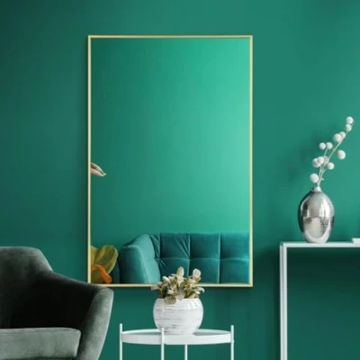 Image of MirrorOutlet The Artus Gold Modern Aluminium Edged Wall Mirror 35&quot; X 24&quot; (90CM 60CM) Silver Glass