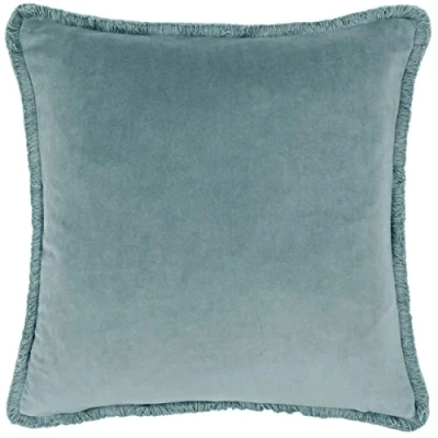 Image of Paoletti Freya Fringed Velvet Feather Filled Cushion Blue One Size