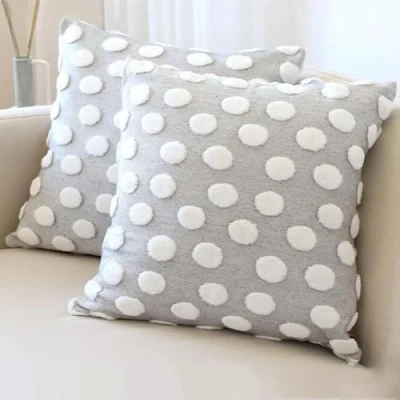Image of HAMUR HOME Set Of 2 Cushion Covers 45 X Cm Boho Decorative Cover Sofa Pillow For Living Room Bedroom (Point, Grey)