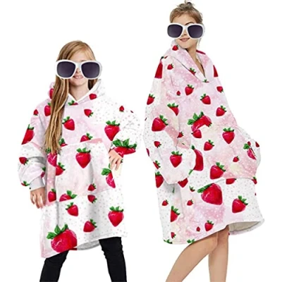 Image of YOULIKE Oversized Blanket Hoodie for Women, Girls Sherpa Fluffy Fleece Wearable Hooded with Big Pocket(Strawberry)