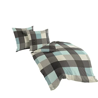 Image of Bierbaum 6452_02 Flannelette Bedding Design 135 x 200 cm and 80 x80 Turquoise