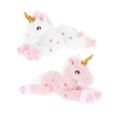 Image of Keel Toys SE3064 Keeleco Laying Unicorn 35cm Soft Cuddly Plush Toy, Pink or White, Assortment, One Selected at Random