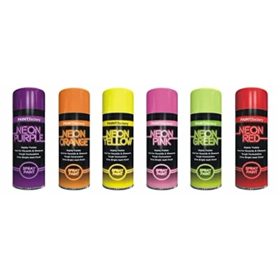 Image of HitlineUK NEON SPRAY PAINT 6 CANS OF FLUORESCENT CAN 200ML GRAFFITI EXTRA BRIGHT Yellow Green Orange Pink Red Purple