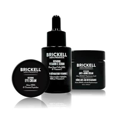 Image of Brickell Men&#039;s Advanced Anti Aging Routine, Night Face Cream, Vitamin C Facial Serum and Eye Natural Organic, Scented