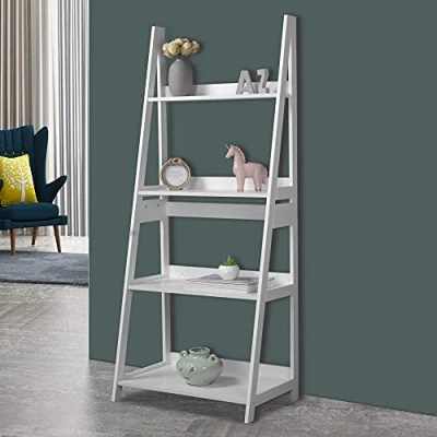 Image of URBNLIVING Modena 4 Tier Wooden Ladder Storage Rack Display Stand Shelving Unit Bedroom (White)