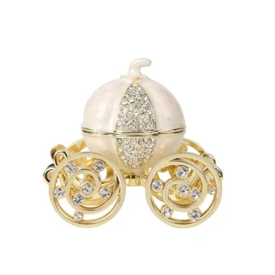 Image of QIFU Hand Painted Pearl White Cinderella Pumpkin Carriage Trinket Box Hinged with Rich Enamel and Sparkling Rhinestones, Unique Gift for Family