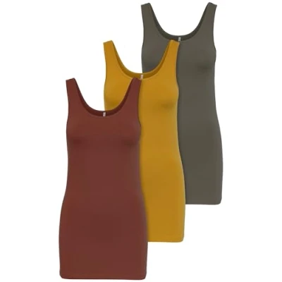 Image of ONLY Pack of 3 Women&#039;s Tops Basic Tank White, Black, Grey, Blue, Cream Shirt Long Summer Shirts Top 15201465, Colour mix 3, S