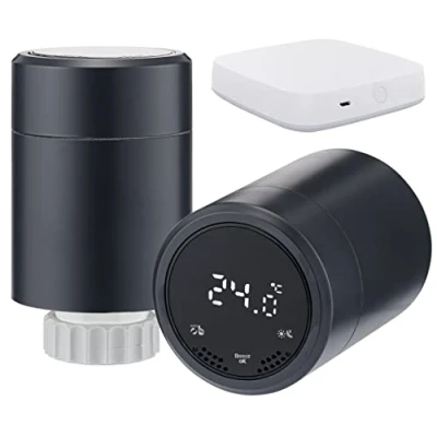 Image of Sandy Beach Smart Radiator Valve Thermostat Amazon Thermostat, TRV with Zigbee Gateway Connecting to Alexa Google Home Anthracite (Gateway + Thermostat)