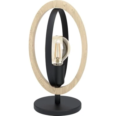 Image of Eglo Table lamp Basildon, 1 Flame Vintage, Industrial, Retro, Bedside Made of Steel and Wood, Living Room Nature, with Switch, E27 Socket Black, Brown