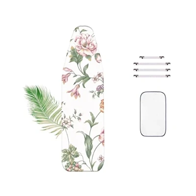 Image of WTAIS Extra Thick Ironing Board Cover, Pink Floral Pattern, Cotton 2 Layer Design with Insulated Mesh Pad And Fasteners, Suitable for All Large Boards