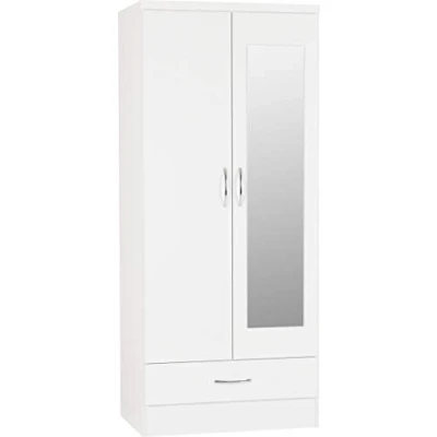 Image of Seconique Nevada Mirrored 2 Door Wardrobe in White Gloss