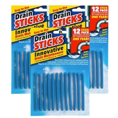 Image of Drain Sticks x36 Easy to Use Fast &amp; Effective Cleaning for Sinks, Baths Showers Prevents Build Up, Blockages Bad Smells in Kitchens Bathrooms