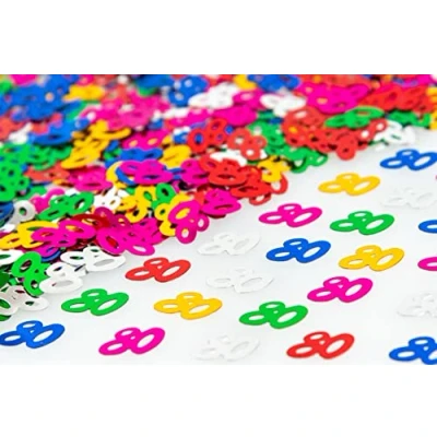 Image of SHATCHI Multicolour 80th Birthday Confetti Foil Metallic Glitz Table Scatter Sprinkles Age Bday Party Decorations 12mm