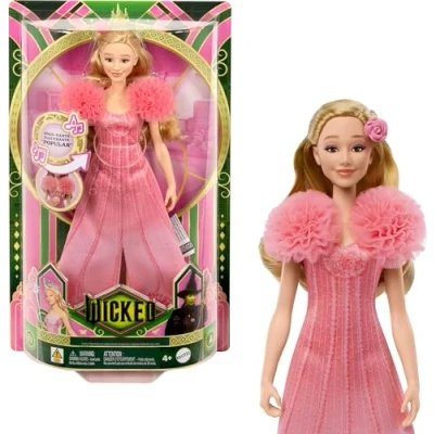 Image of Mattel Wicked Singing Glinda Fashion Doll &amp; Accessories, Posable with Movie Inspired Look Removable Outfit, Sings “Popular